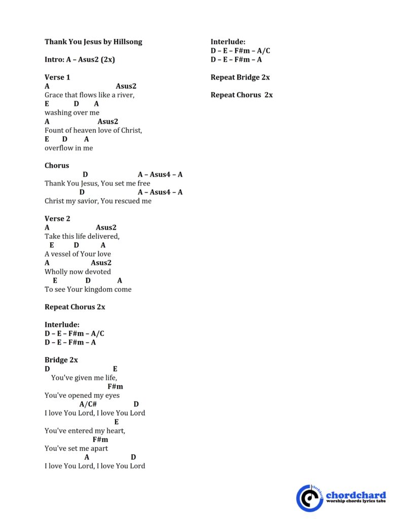 Thank You Jesus by Hillsong Chords and Lyrics