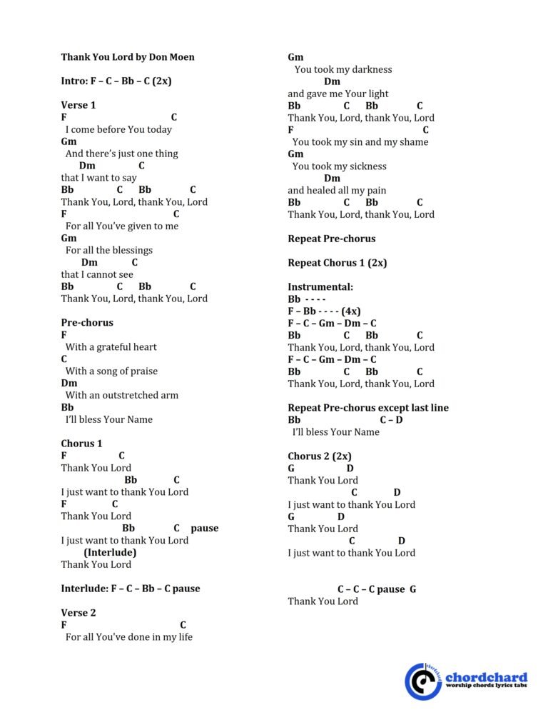 Thank You Lord By Don Moen Chords And Lyrics Chordchard Worship