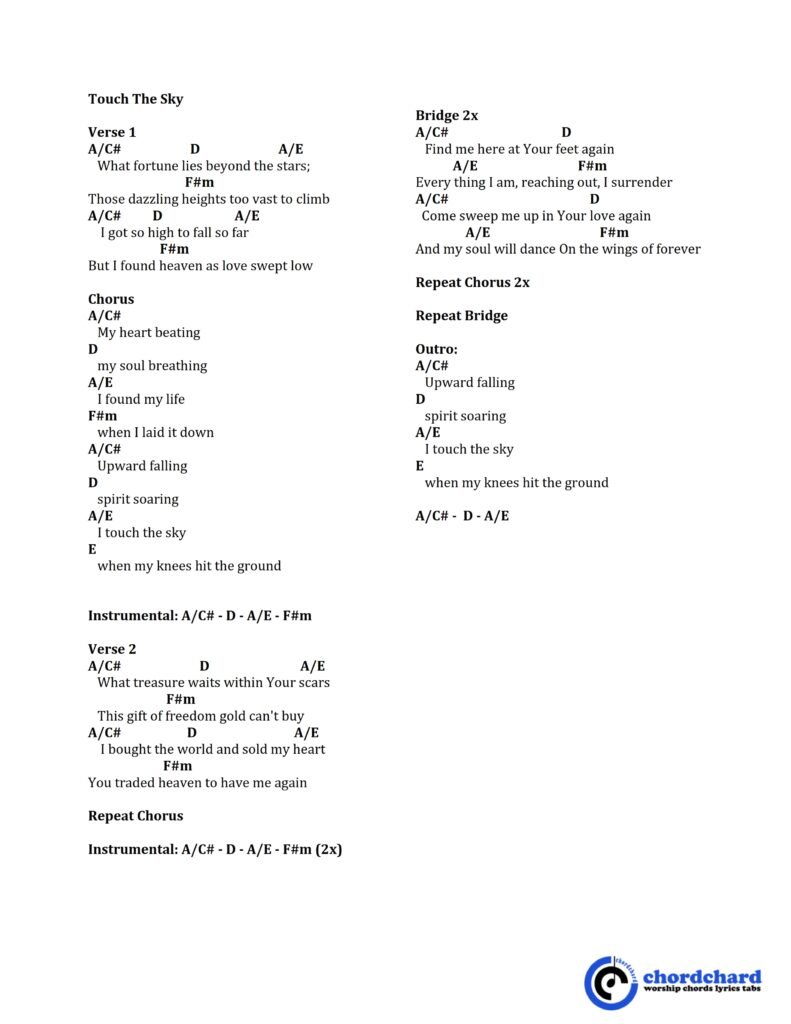 Touch The Sky by Hillsong Chords and Lyrics