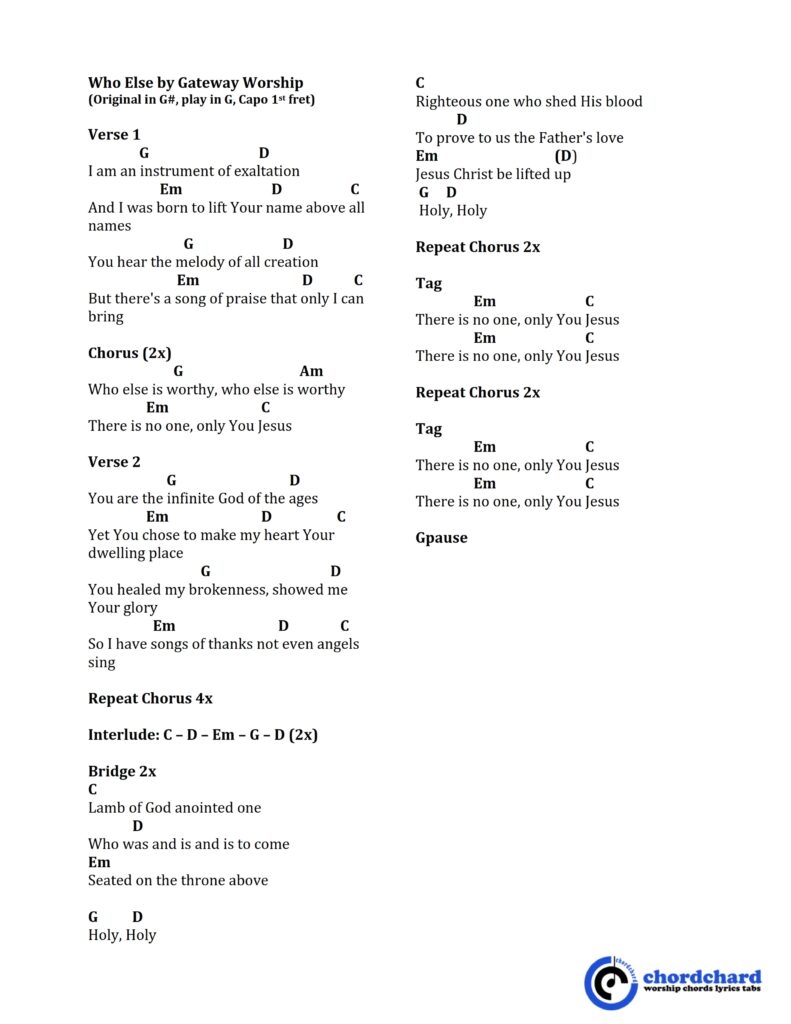 Who Else by Gateway Worship Chords and Lyrics