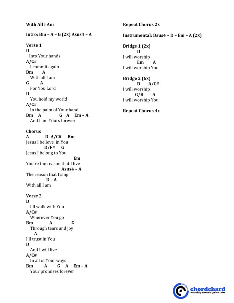 With All I Am by Hillsong Chords and Lyrics