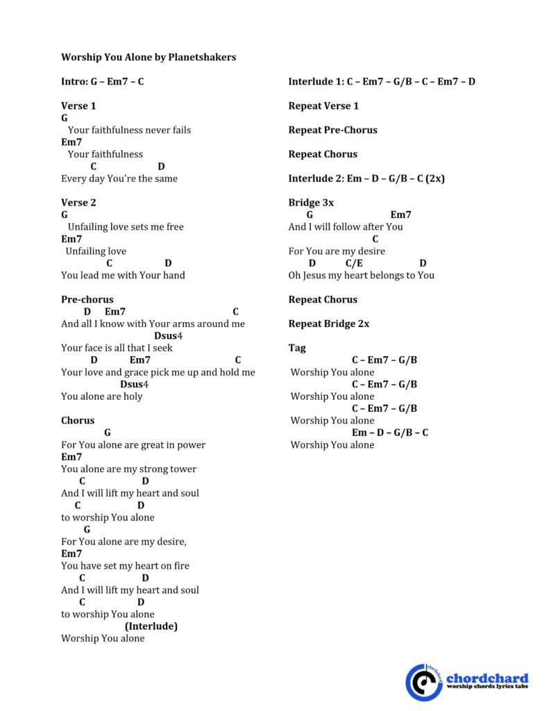 Worship You Alone by Planetshakers Chords and Lyrics