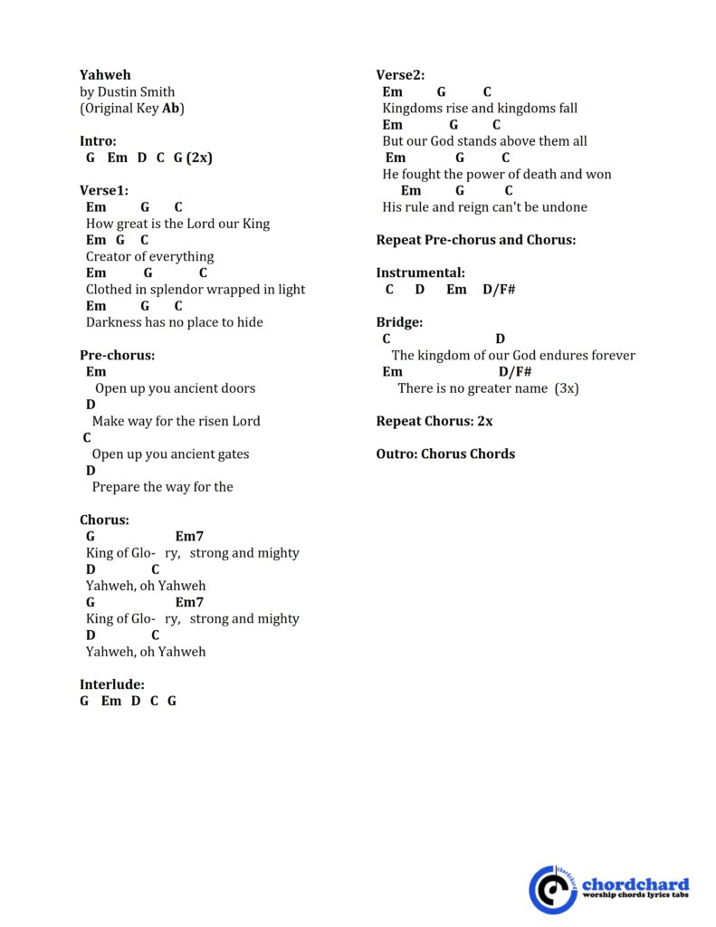 Yahweh by Dustin Smith Chords and Lyrics