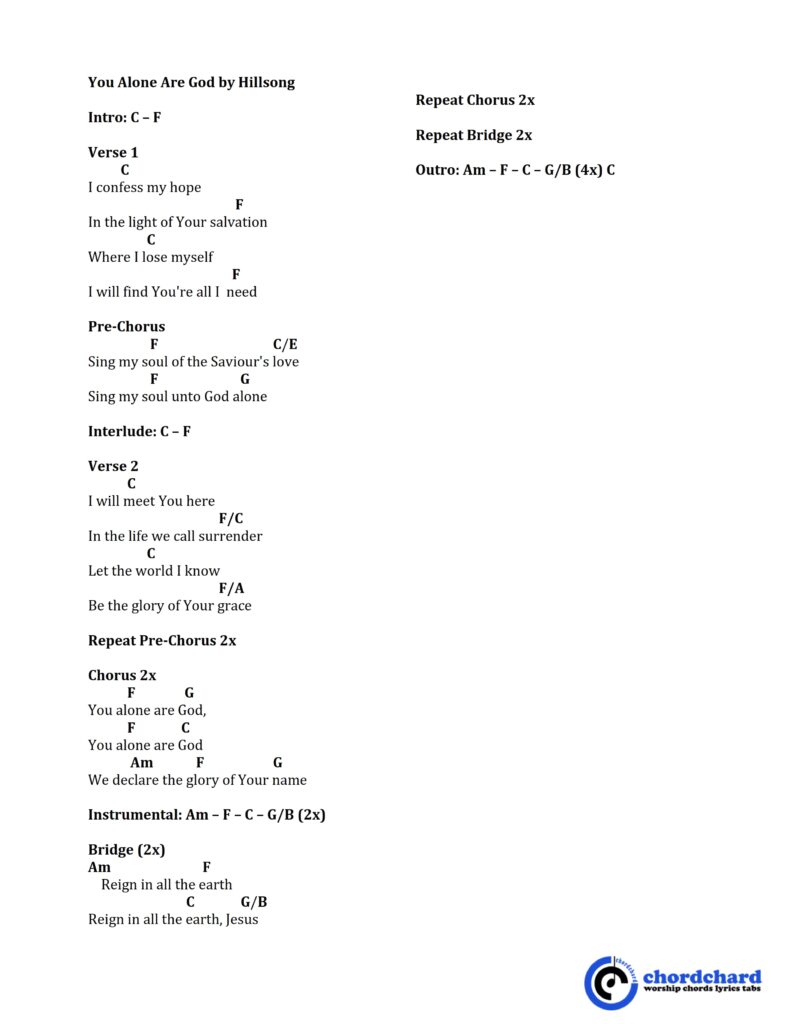 You Alone Are God by Hillsong Chords and Lyrics