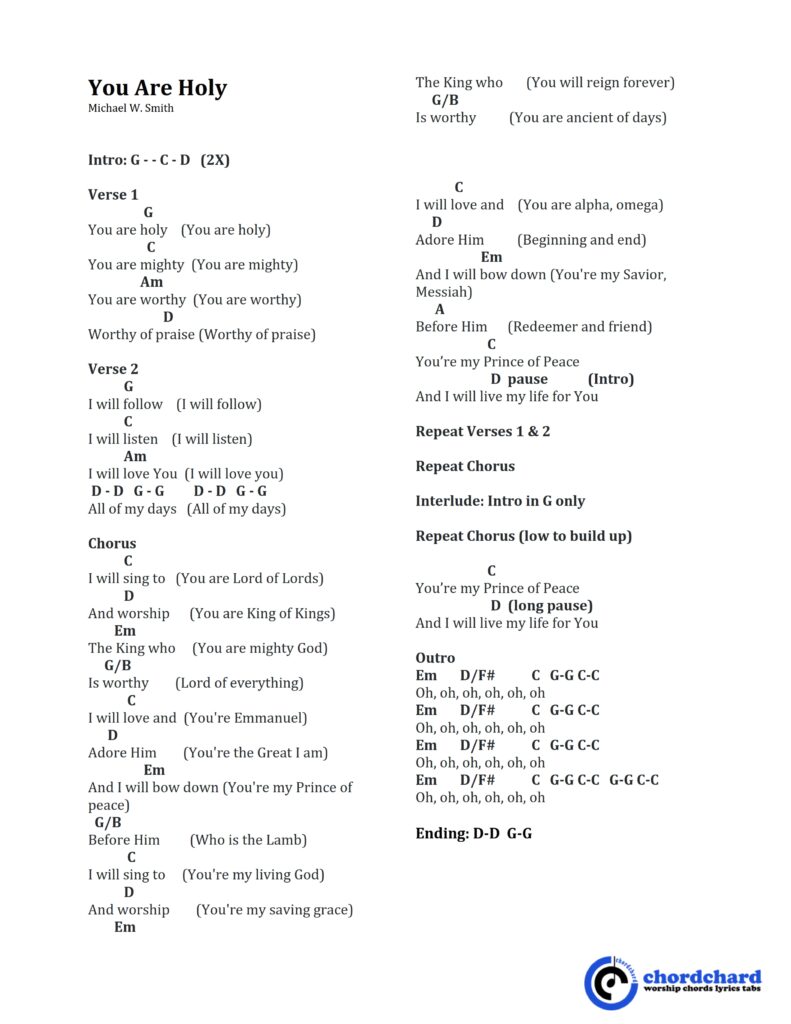You Are Holy by Michael W. Smith Chords and Lyrics