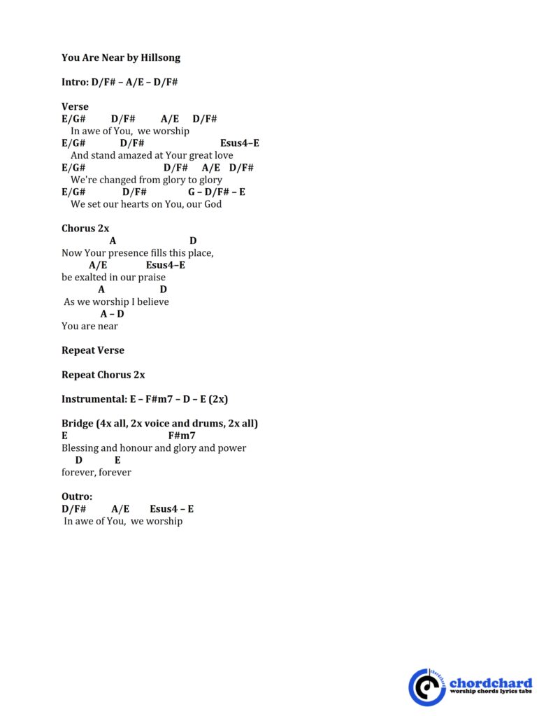 You Are Near by Hillsong Chords and Lyrics