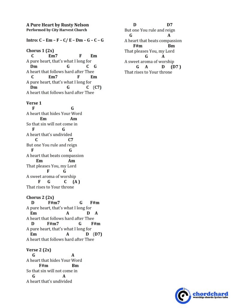 A Pure Heart by City Harvest Church Chords and Lyrics