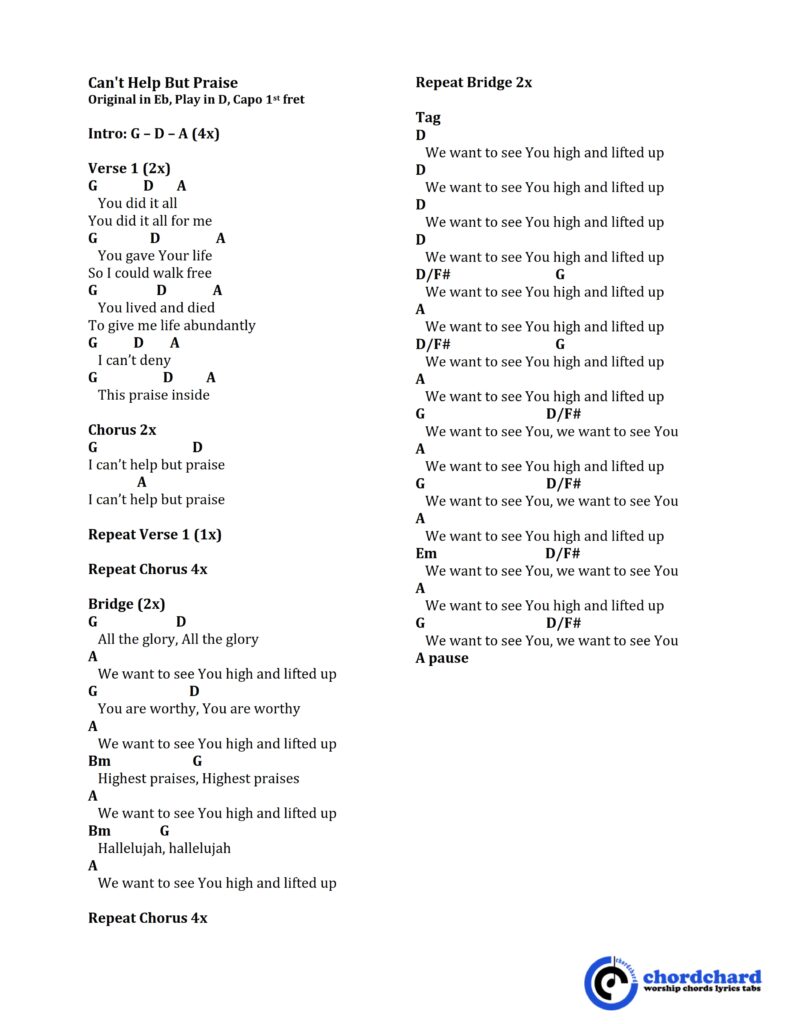 Can't Help But Praise by Lizzie Morgan Chords and Lyrics
