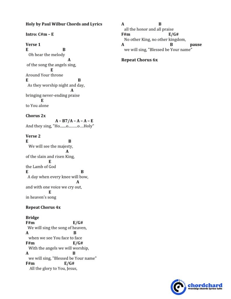 Holy by Paul Wilbur Chords and Lyrics