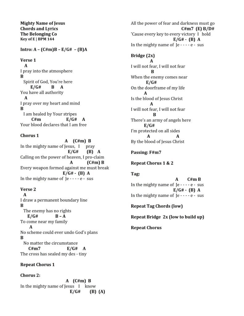 Mighty Name of Jesus Chords and Lyrics The Belonging Co