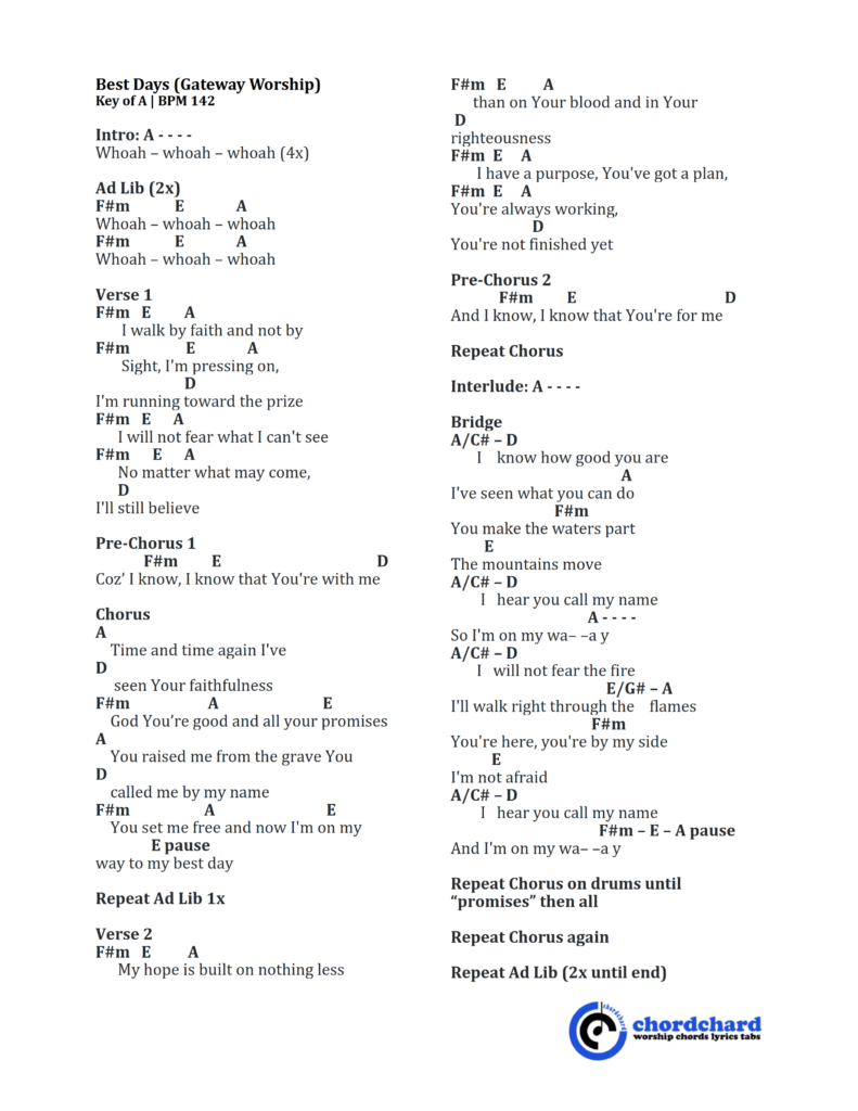 Best Days Chords and Lyrics Gateway Worship