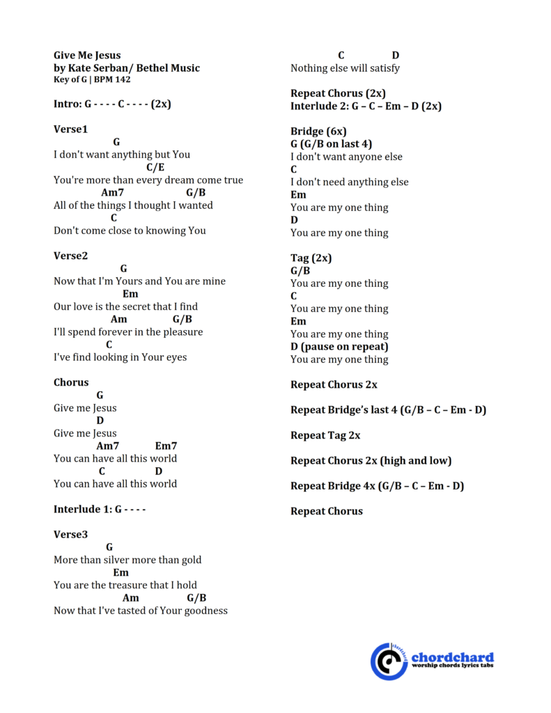 Give Me Jesus Chords and Lyrics by Kate Serban_Bethel Music