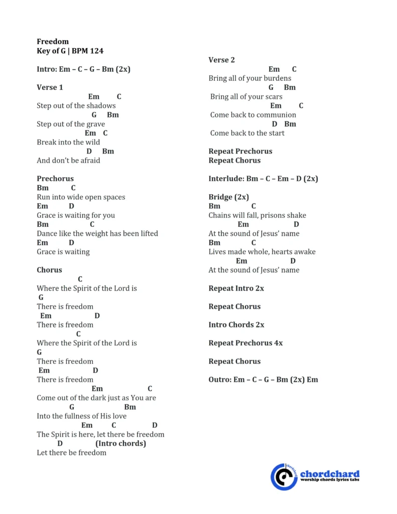 Freedom Chords and Lyrics by Jesus Culture