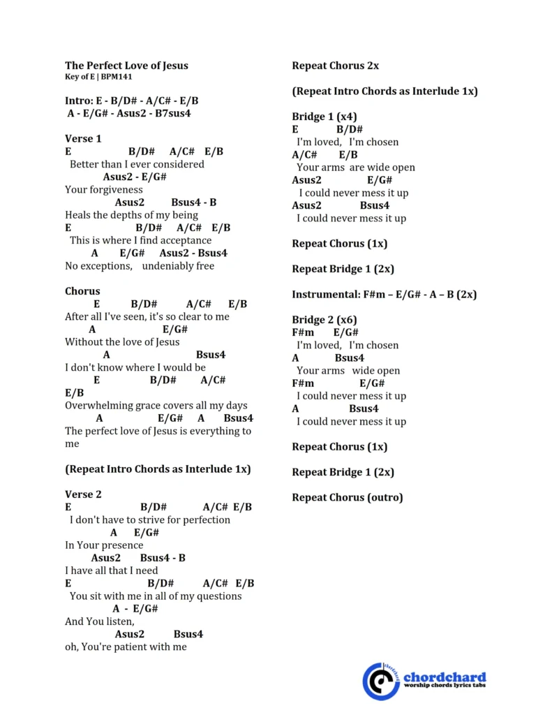 The Perfect Love of Jesus Chords and Lyrics